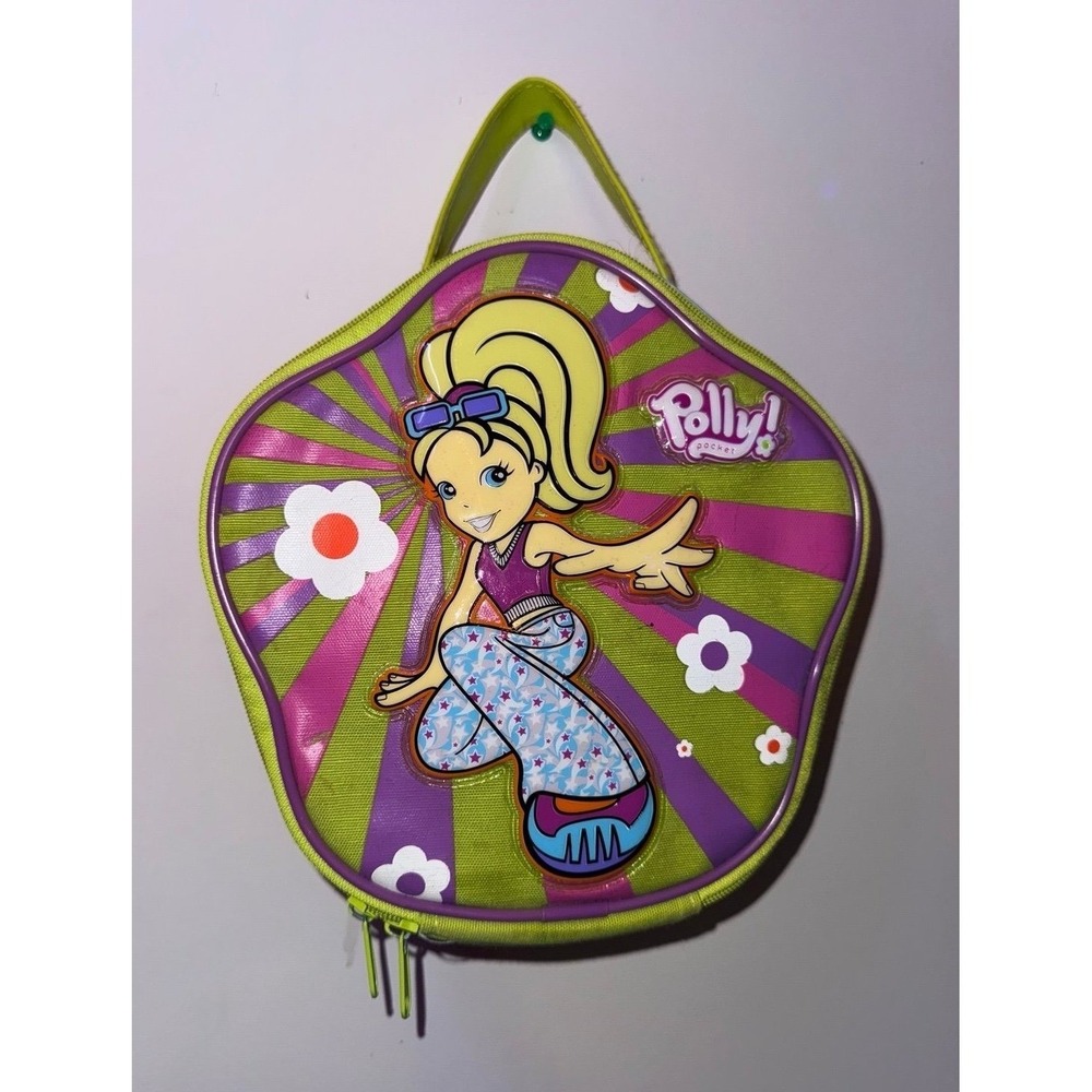 Vintage Y2K 2003 Polly Pocket Textured Graphic Zippered Carrying Case Purse Bag